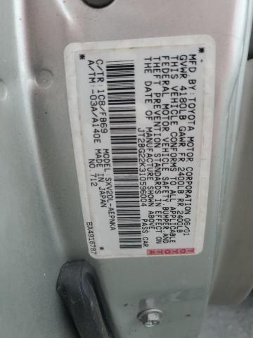 JT2BG22K310596004 - 2001 TOYOTA CAMRY CE SILVER photo 12