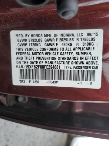 19XFB2F88FE294681 - 2015 HONDA CIVIC EX BURGUNDY photo 12