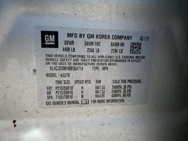 KL4CJESMXMB364714 - 2021 BUICK ENCORE PREFERRED SILVER photo 12