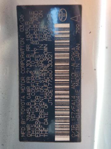 JTKDE177260130021 - 2006 TOYOTA SCION TC ვერცხლისფერი ფოტო 12