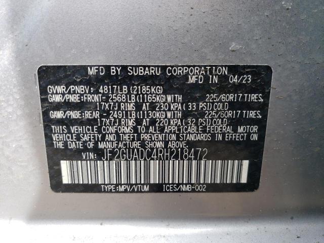 JF2GUADC4RH218472 - 2024 SUBARU CROSSTREK PREMIUM SILVER photo 13