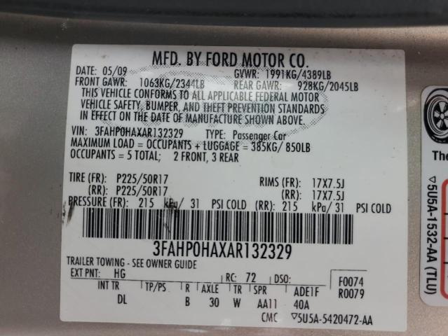 3FAHP0HAXAR132329 - 2010 FORD FUSION SE BEIGE photo 12