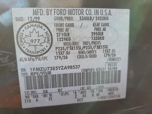 1FMZU73E5YZA98537 - 2000 FORD EXPLORER XLT BLACK photo 14