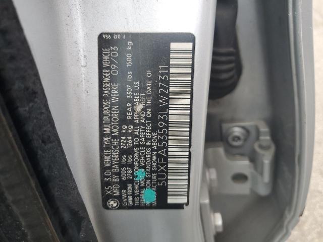 5UXFA53593LW27311 - 2003 BMW X5 3.0I SILVER photo 12