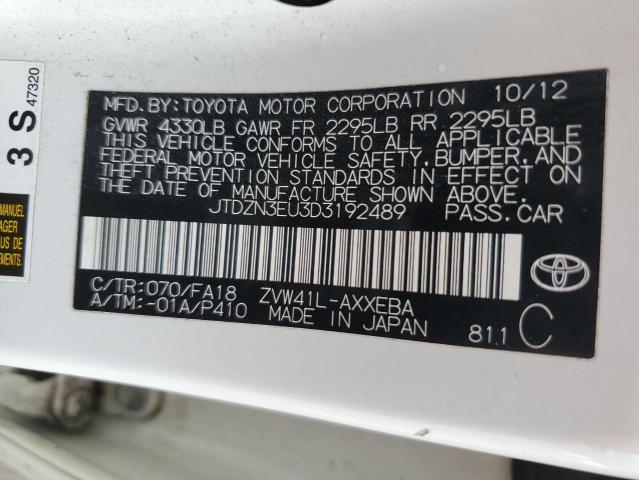 JTDZN3EU3D3192489 - 2013 TOYOTA PRIUS V WHITE photo 13