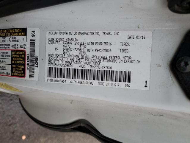 5TFRX5GN9GX059874 - 2016 TOYOTA TACOMA ACCESS CAB თეთრი ფოტო 12