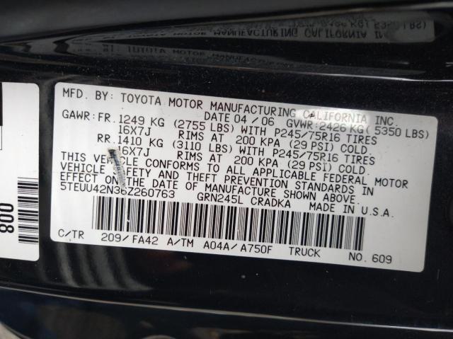 5TEUU42N36Z260763 - 2006 TOYOTA TACOMA ACCESS CAB შავი ფოტო 10