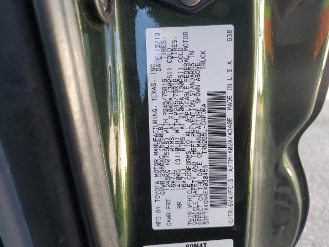 5TFTX4GN4EX030456 - 2014 TOYOTA TACOMA PRERUNNER ACCESS CAB GREEN photo 12