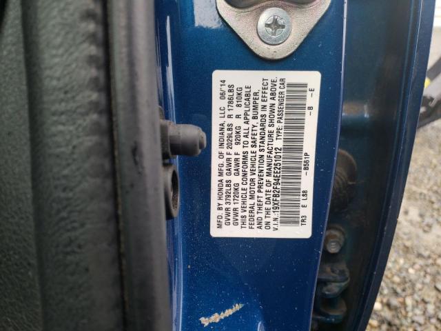 19XFB2F94EE251012 - 2014 HONDA CIVIC EXL ლურჯი ფოტო 12