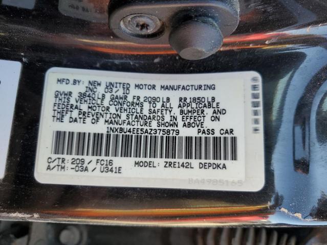 1NXBU4EE5AZ375879 - 2010 TOYOTA CORROLLA BASE BLACK photo 13