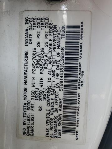 5TBBT44181S198246 - 2001 TOYOTA TUNDRA ACCESS CAB თეთრი ფოტო 12