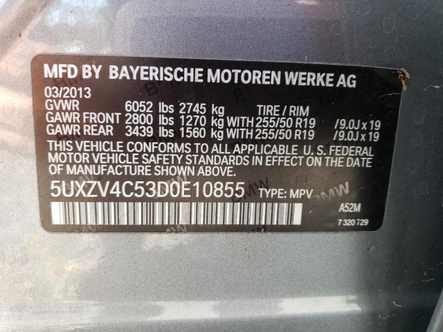 5UXZV4C53D0E10855 - 2013 BMW X5 XDRIVE35I GRAY photo 14