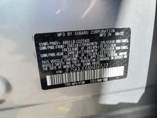 JF2SKAJC6NH466527 - 2022 SUBARU FORESTER SPORT SILVER photo 12