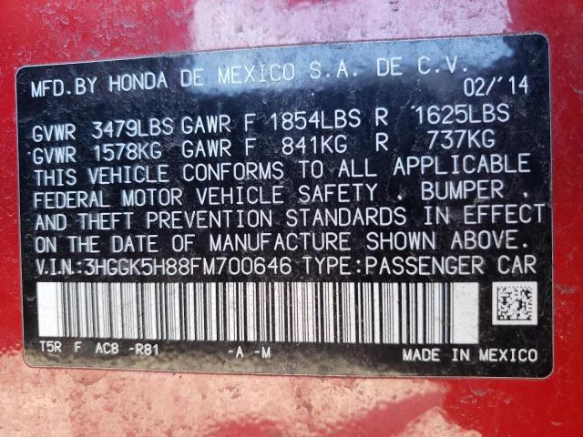 3HGGK5H88FM700646 - 2015 HONDA FIT EX RED photo 12