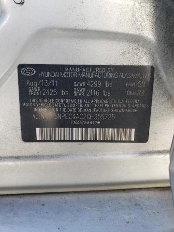 5NPEC4AC2CH355725 - 2012 HYUNDAI SONATA SE SILVER photo 12