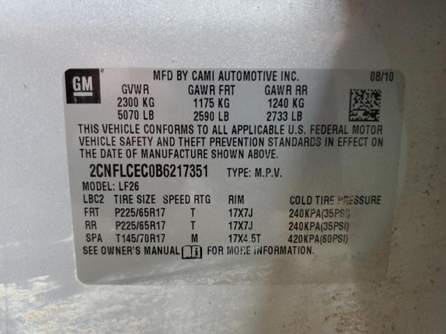 2CNFLCEC0B6217351 - 2011 CHEVROLET EQUINOX LS SILVER photo 13