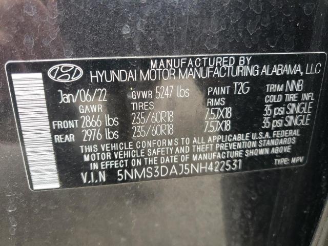 5NMS3DAJ5NH422531 - 2022 HYUNDAI SANTA FE SEL CHARCOAL photo 13