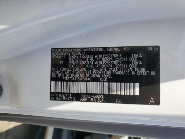 5TBRT34115S458646 - 2005 TOYOTA TUNDRA ACCESS CAB SR5 WHITE photo 13