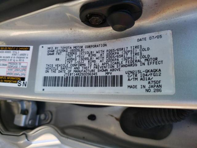 JTEBT14R250056345 - 2005 TOYOTA 4RUNNER SR5 SILVER photo 10