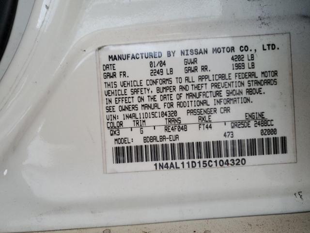 1N4AL11D15C104320 - 2005 NISSAN ALTIMA S WHITE photo 12