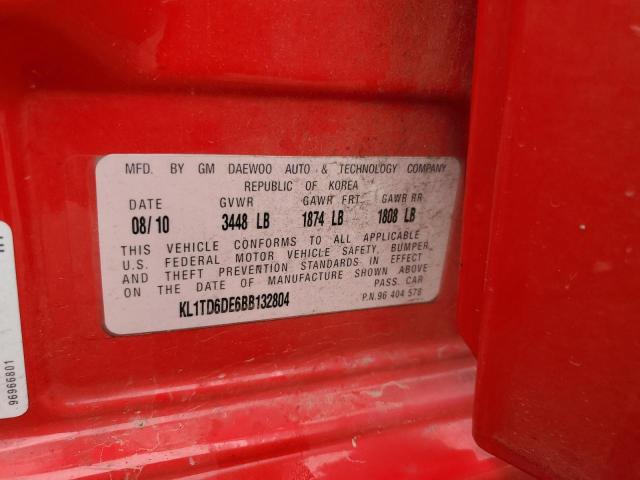 KL1TD6DE6BB132804 - 2011 CHEVROLET AVEO LS 红色 照片 12
