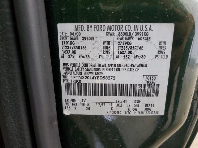 1FTNX20L4YED58272 - 2000 FORD F250 SUPER DUTY GREEN photo 12