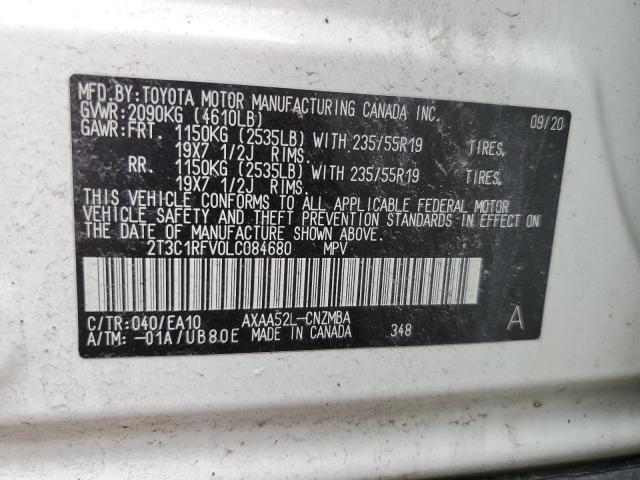 2T3C1RFV0LC084680 - 2020 TOYOTA RAV4 XLE PREMIUM WHITE photo 13