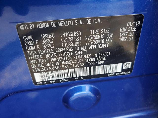 3CZRU6H15KG713688 - 2019 HONDA HR-V SPORT BLUE photo 13