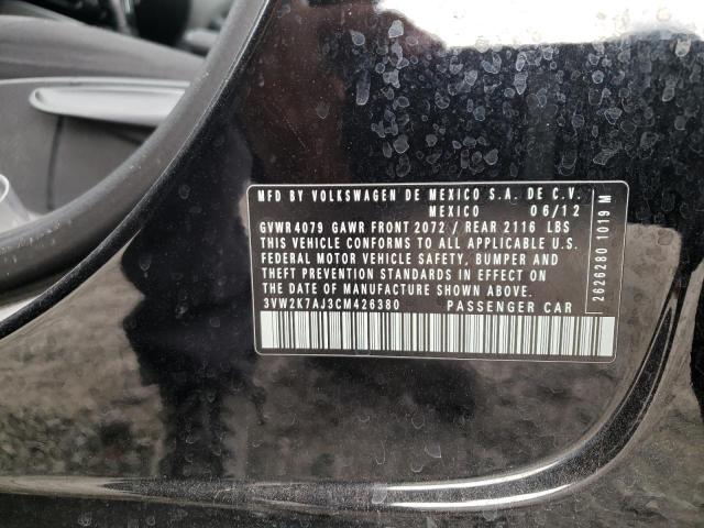 3VW2K7AJ3CM426380 - 2012 VOLKSWAGEN JETTA BASE أسود صورة 10