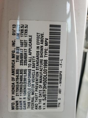 5J6TF3H50DL001998 - 2013 HONDA CROSSTOUR EXL თეთრი ფოტო 12