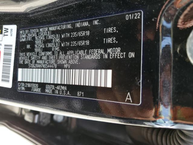 5TDGZRAH7NS544478 - 2022 TOYOTA HIGHLANDER XLE BLACK photo 13