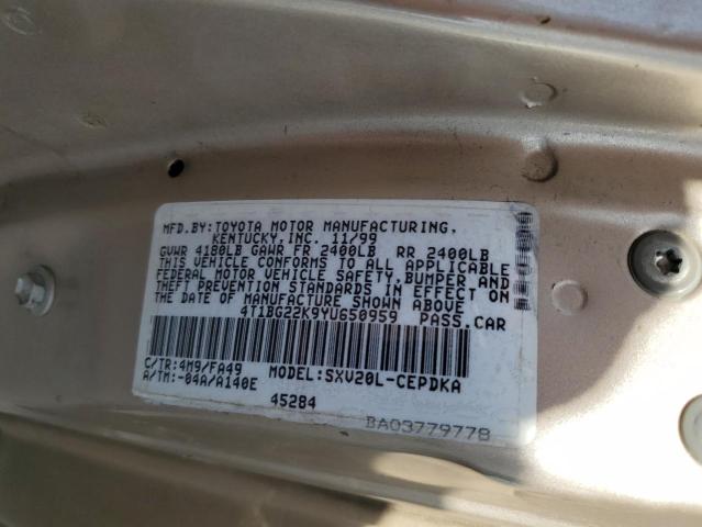 4T1BG22K9YU650959 - 2000 TOYOTA CAMRY CE BEIGE photo 12