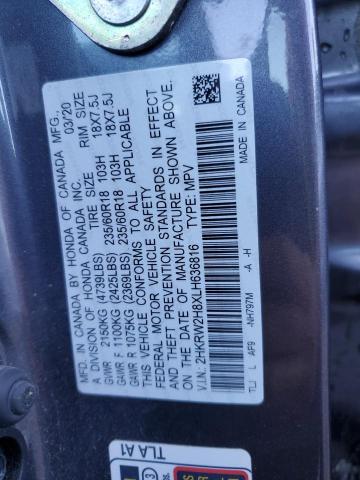 2HKRW2H8XLH636816 - 2020 HONDA CR-V EXL GRAY photo 13