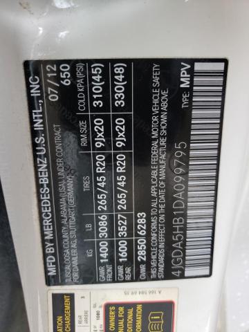 4JGDA5HB1DA099795 - 2013 MERCEDES-BENZ ML 350 4MATIC WHITE photo 13