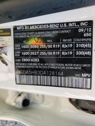 4JGDA5HB3DA128164 - 2013 MERCEDES-BENZ ML 350 4MATIC WHITE photo 13