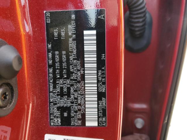 5TDHZRBH2LS014340 - 2020 TOYOTA HIGHLANDER XLE 红色 照片 13