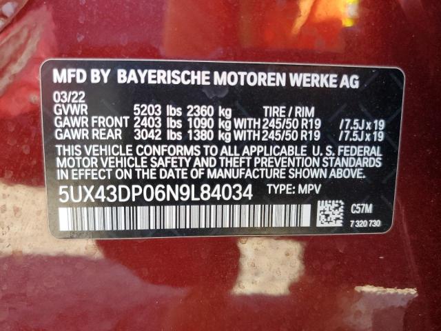 5UX43DP06N9L84034 - 2022 BMW X3 SDRIVE30I BURGUNDY photo 13