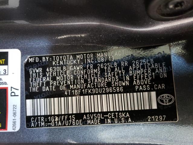 4T1BF1FK9DU296586 - 2013 TOYOTA CAMRY L GRAY photo 12