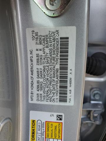 1HGCV1F5XLA007965 - 2020 HONDA ACCORD EXL SILVER photo 12