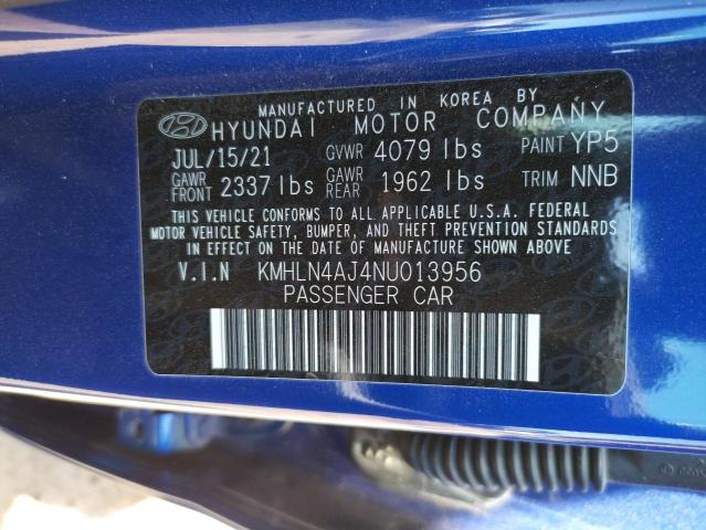 KMHLN4AJ4NU013956 - 2022 HYUNDAI ELANTRA LIMITED BLUE photo 12