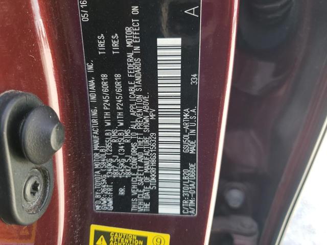 5TDKKRFH8GS156329 - 2016 TOYOTA HIGHLANDER XLE BURGUNDY photo 13