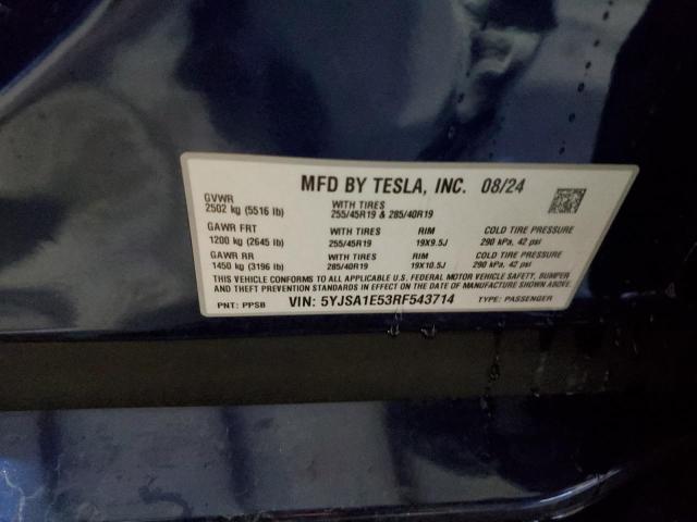 5YJSA1E53RF543714 - 2024 TESLA MODEL S BLUE photo 12