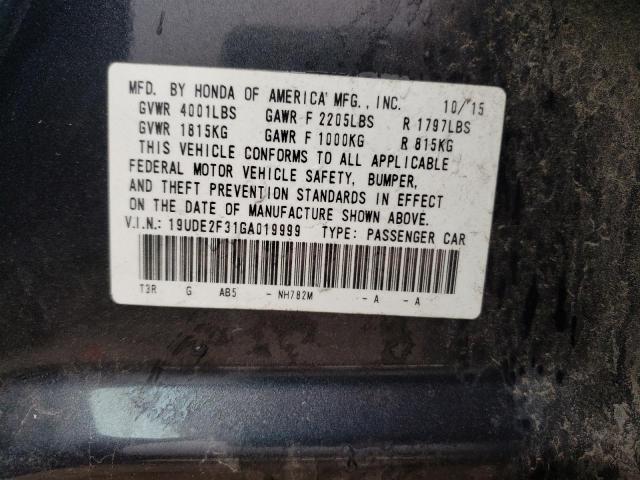 19UDE2F31GA019999 - 2016 ACURA ILX BASE WATCH PLUS BLACK photo 12