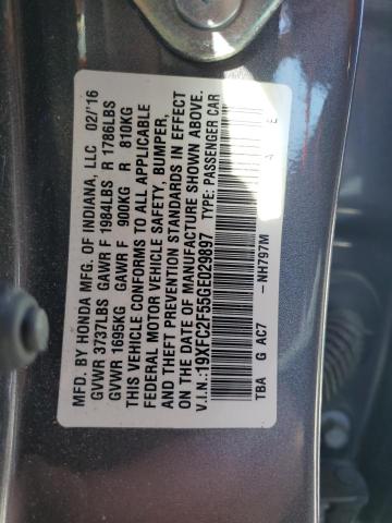 19XFC2F55GE029897 - 2016 HONDA CIVIC LX GRAY photo 12