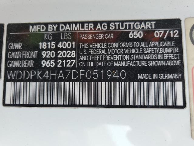 WDDPK4HA7DF051940 - 2013 MERCEDES-BENZ SLK 250 WHITE photo 12