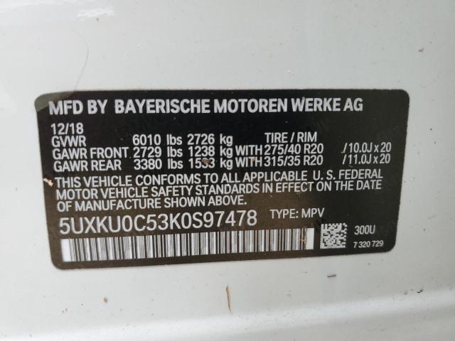 5UXKU0C53K0S97478 - 2019 BMW X6 SDRIVE35I WHITE photo 13