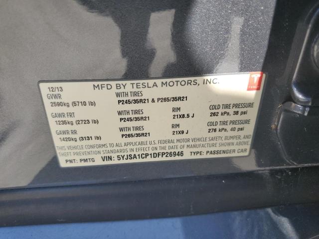 5YJSA1CP1DFP26946 - 2013 TESLA MODEL S GRAY photo 13