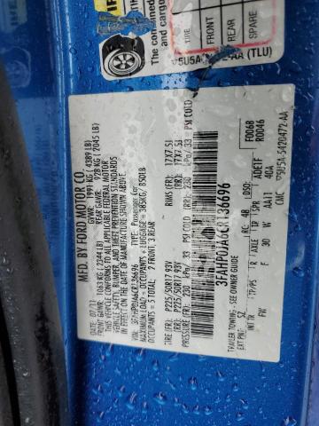 3FAHP0JA6CR136696 - 2012 FORD FUSION SEL BLUE photo 12