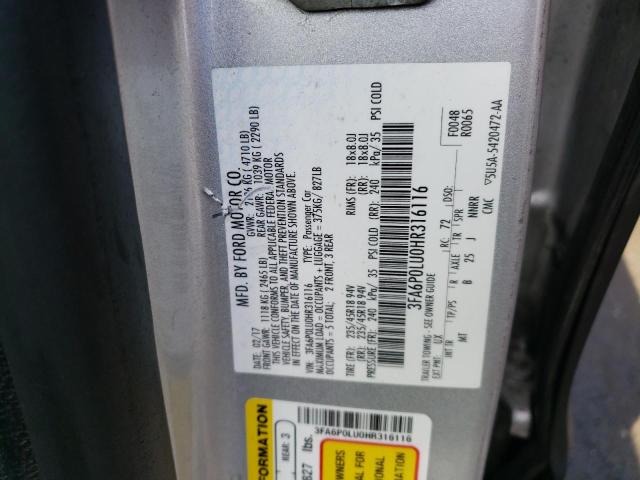 3FA6P0LU0HR316116 - 2017 FORD FUSION SE HYBRID SILVER photo 12