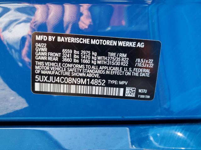 5UXJU4C08N9M14852 - 2022 BMW X5 M50I BLUE photo 14